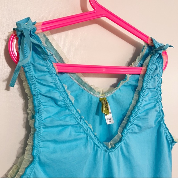 Y2K Hue Turquoise Tank Top with Bows and Ruffles M - Picture 4 of 9